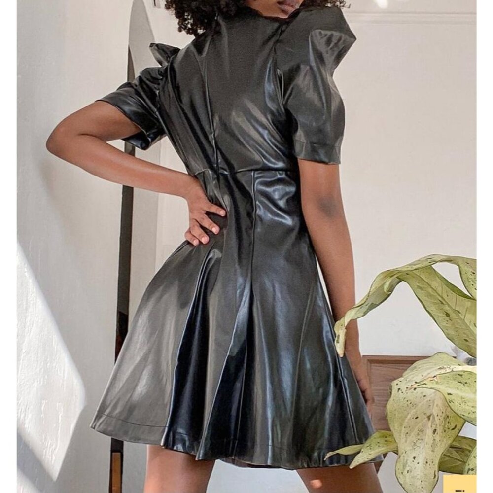 Lulus Women's Vegan Leather Crew Neck Mini Dress Black Size S - Picture 4 of 13